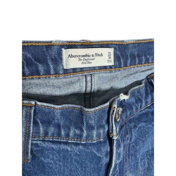 Abercrombie The Boyfriend Mid Rise Dark Wash Jeans Distressed Raw Hem-sz 33 - Picture 4 of 10